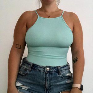 Forever 21 Aqua High Neck Bodysuit, Medium